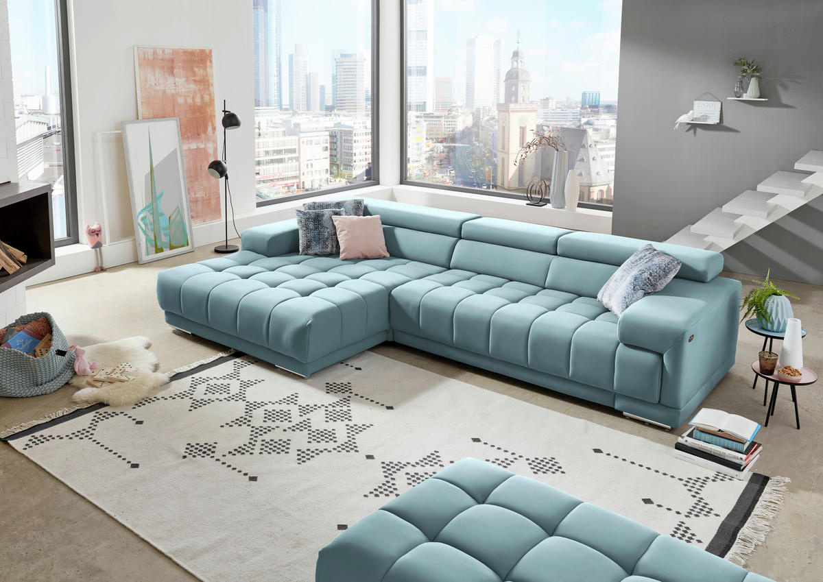 ECKSOFA Mikrofaser Hellblau  - Silberfarben/Hellblau, Design, Textil/Metall (190/335cm) - Beldomo Speed