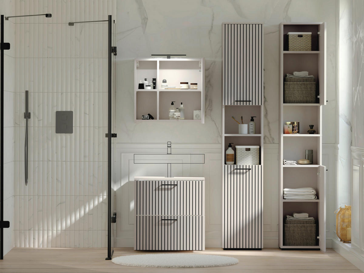BADEZIMMER 4-teilig  in 160 cm  - Kaschmir/Schwarz, Trend, Glas/Holzwerkstoff (160cm) - Respekta