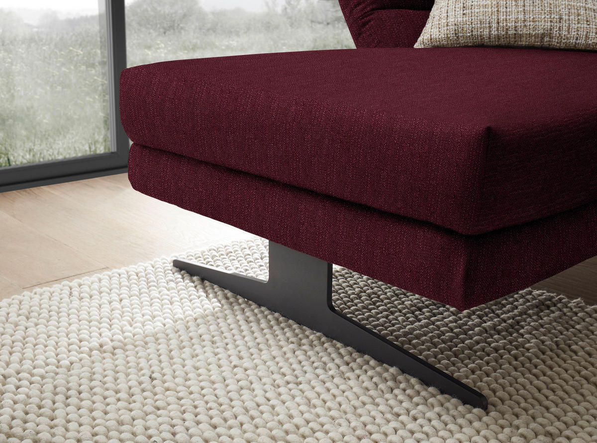 ECKSOFA in Flachgewebe Weinrot  - Weinrot/Schwarz, Design, Textil/Metall (176-217/279-327cm) - Dieter Knoll