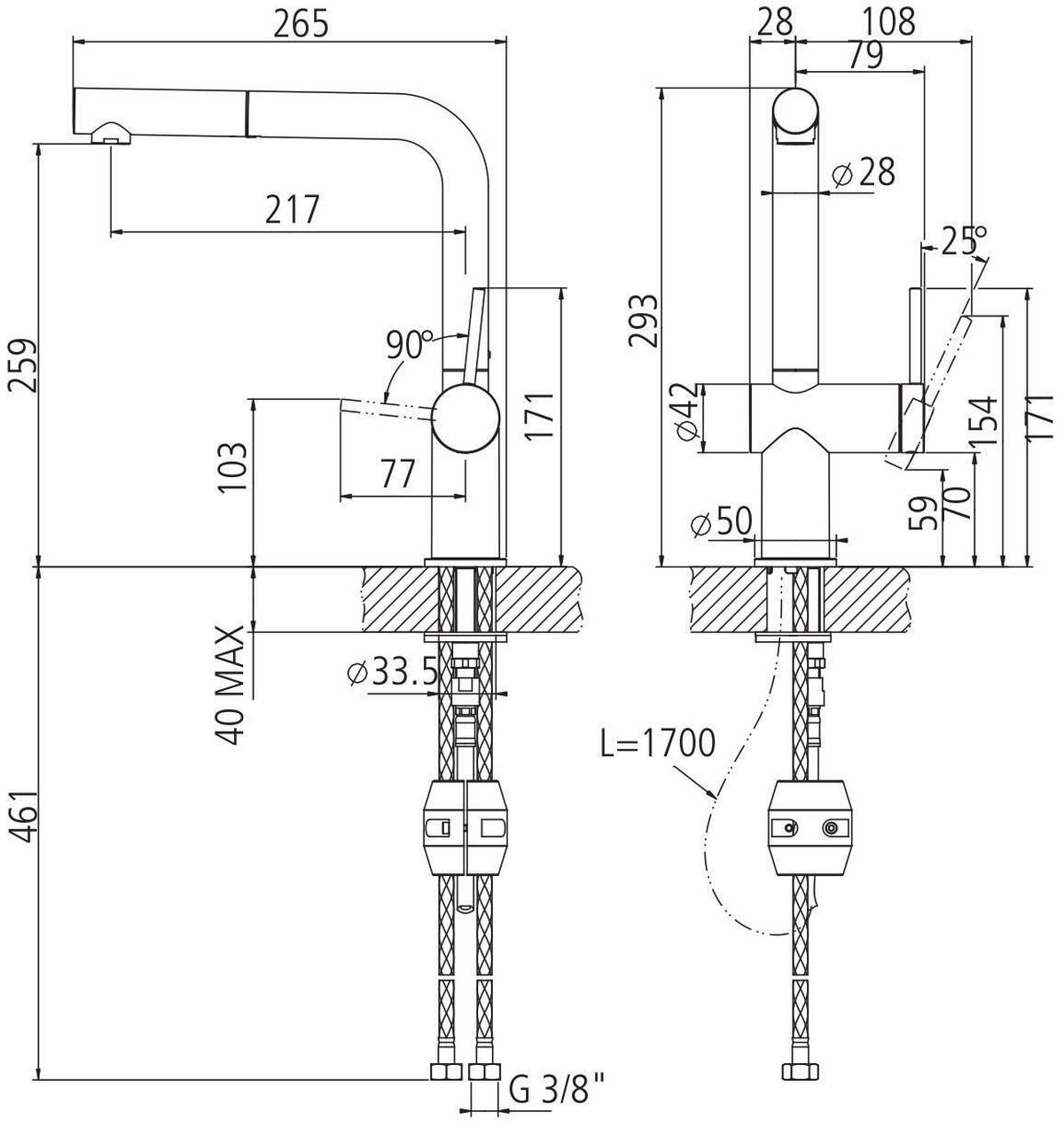 KÜCHENARMATUR - Schwarz, Basics, Metall (43,5/34/7,5cm) - HKT