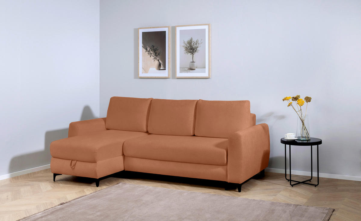 ECKSOFA Moli Rostfarben  - Rostfarben/Schwarz, Design, Textil/Metall (236/148cm) - MID.YOU