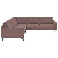 ECKSOFA Velours, Feincord Altrosa  - Schwarz/Altrosa, Design, Textil/Metall (254/280cm) - Beldomo Style
