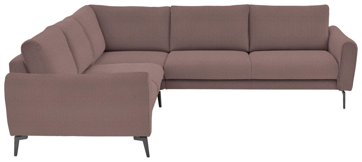 ECKSOFA Velours, Feincord Altrosa  - Schwarz/Altrosa, Design, Textil/Metall (254/280cm) - Beldomo Style