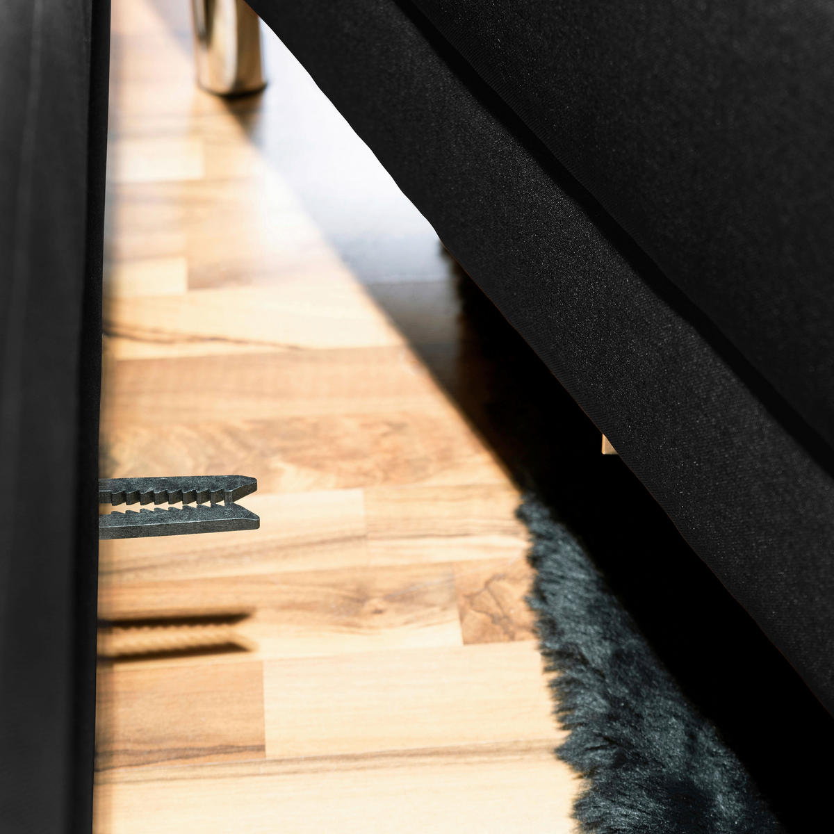 ECKSCHLAFSOFA inkl. Hocker Schwarz Flachgewebe  - Chromfarben/Schwarz, KONVENTIONELL, Textil/Metall (152/230cm) - Max Winzer