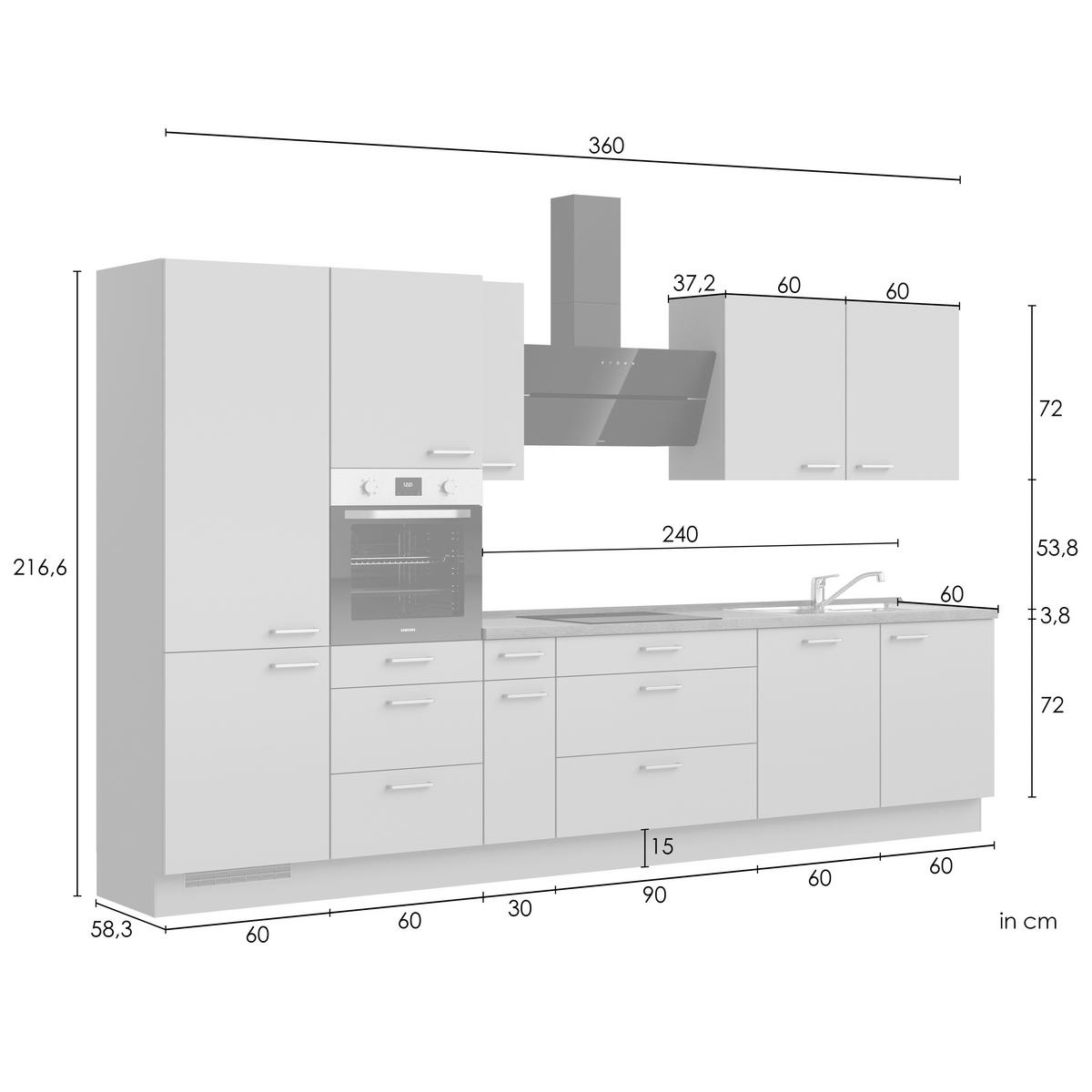 KÜCHENBLOCK Frame 360 cm  in Eichefarben, Olivgrün  - Edelstahlfarben/Eichefarben, MODERN, Holzwerkstoff/Metall (360cm) - Nobilia