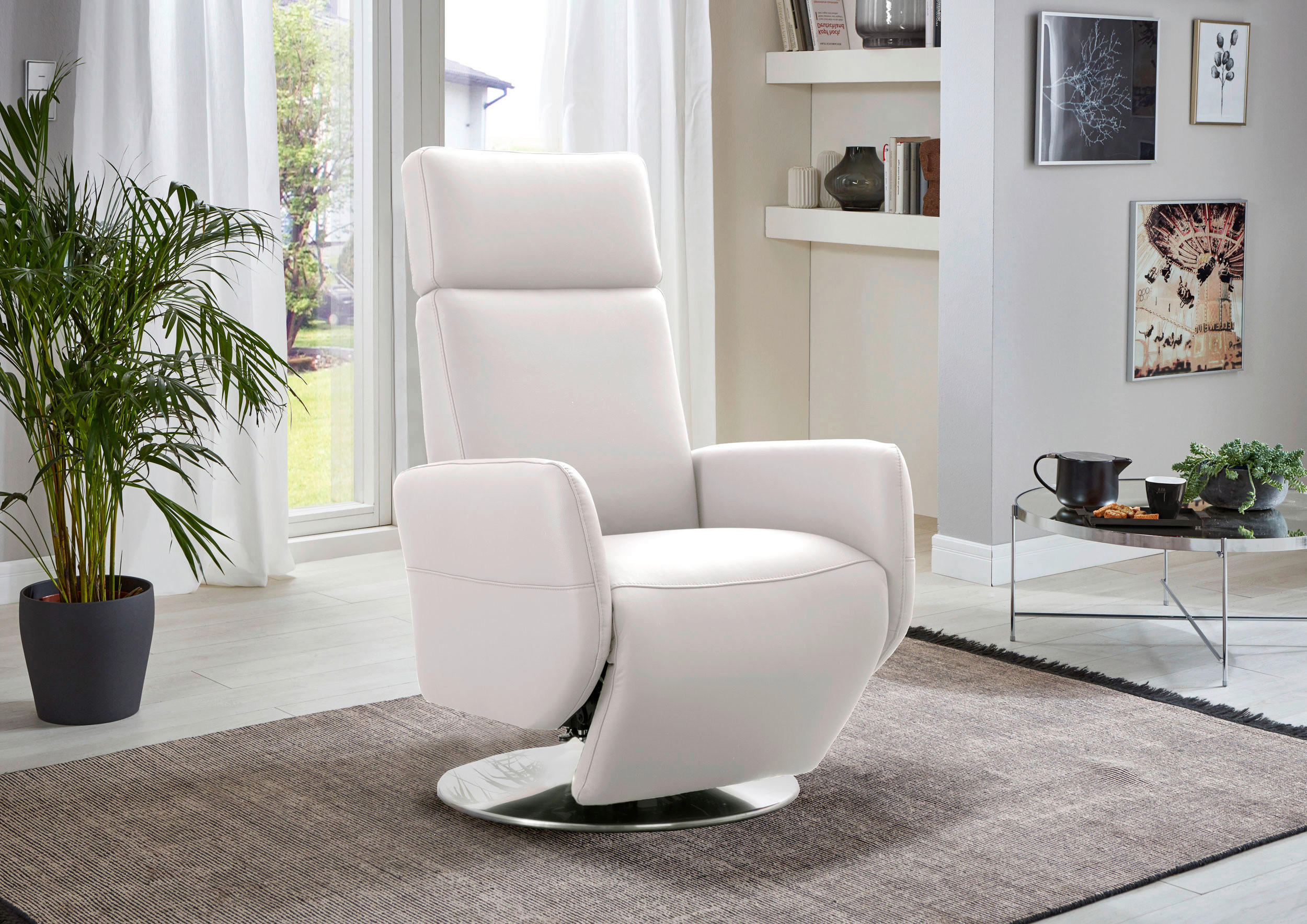 DREHSTUHL Weiß  - Chromfarben/Weiß, KONVENTIONELL, Leder/Metall (71/110/82cm) - Sit & More