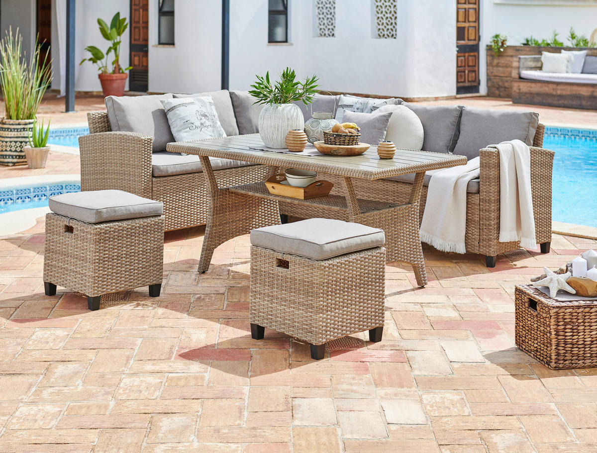 DINING-LOUNGESET  - Sandfarben/Hellbraun, ROMANTIK / LANDHAUS, Kunststoff/Textil (179/236cm) - Ambia Garden
