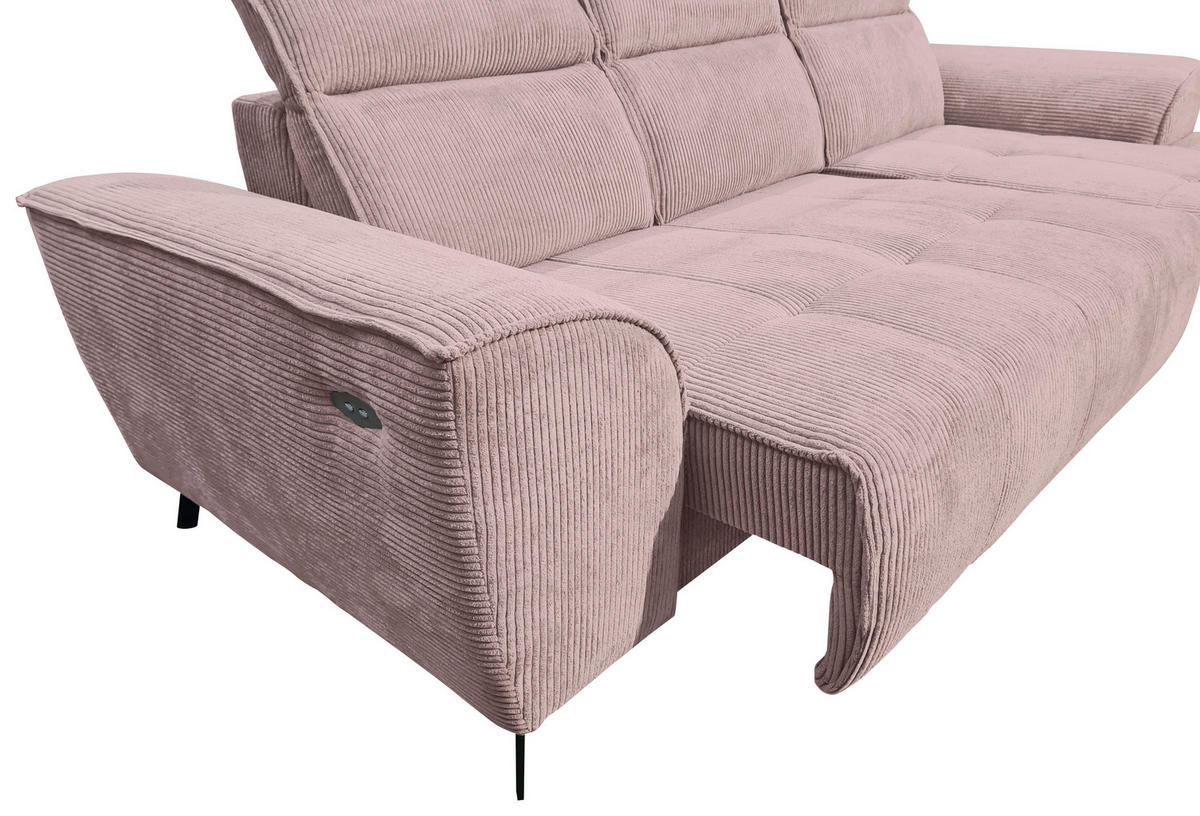 ECKSOFA Altrosa Cord  - Schwarz/Altrosa, KONVENTIONELL, Textil/Metall (290/196cm) - Carryhome