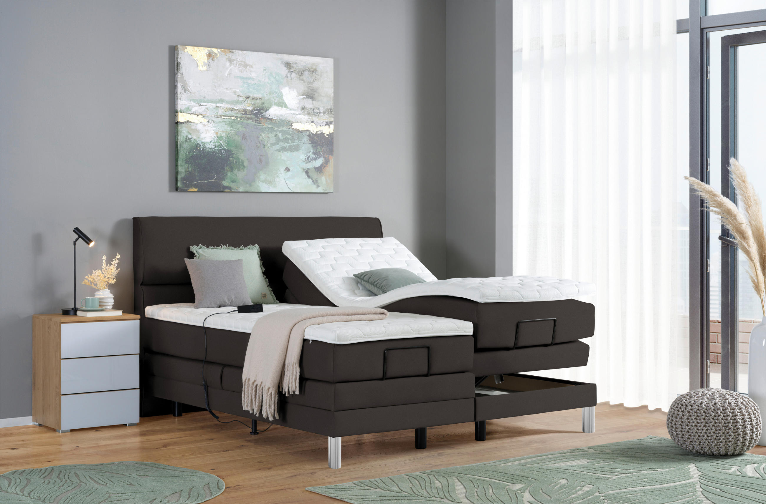 BOXSPRINGBETT 160/200 cm  in Dunkelbraun  - Chromfarben/Dunkelbraun, Konventionell, Kunststoff/Textil (160/200cm) - Voleo