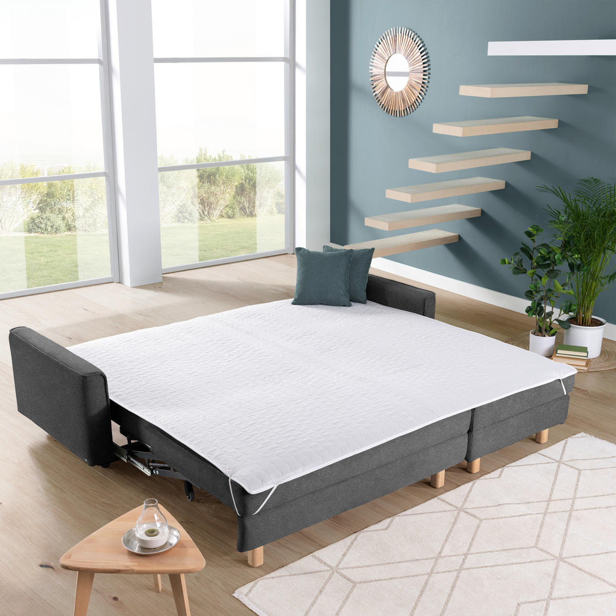 ECKSOFA in Chenille Dunkelgrau  237/155/170 cm  - Eichefarben/Dunkelgrau, KONVENTIONELL, Holz/Textil (237/155/170cm) - Sedda