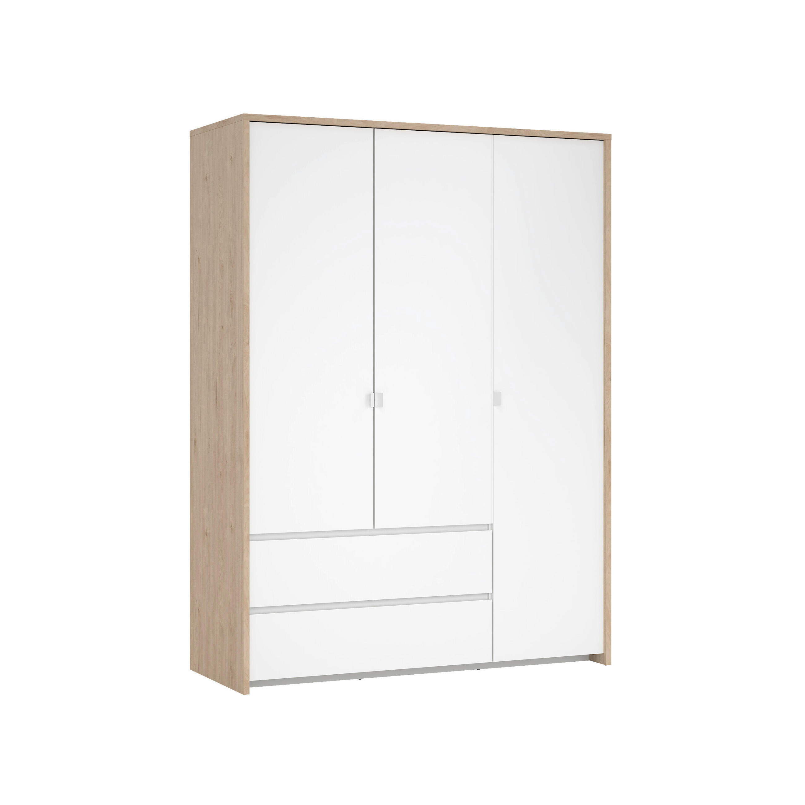 DREHTÜRENSCHRANK 149/202/58 cm,  in Weiß, Eichefarben, 3-türig  - Eichefarben/Silberfarben, KONVENTIONELL, Holzwerkstoff/Metall (149/202/58cm) - Boxxx