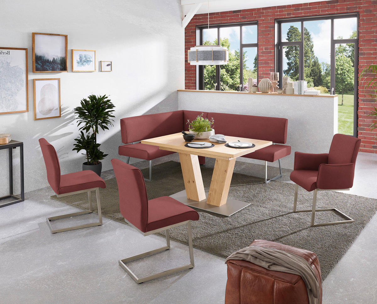 ECKBANK 160/219 cm  in Edelstahlfarben, Bordeaux  - Edelstahlfarben/Bordeaux, Design, Textil/Metall (160/219cm) - Dieter Knoll