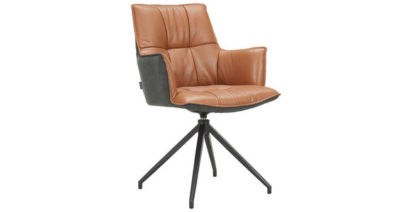 ARMLEHNSTUHL in Eisen Mikrofaser Echtleder pigmentiert - Cognac/Schwarz, Design, Leder/Textil (60,5/89,5/63cm) - Novel