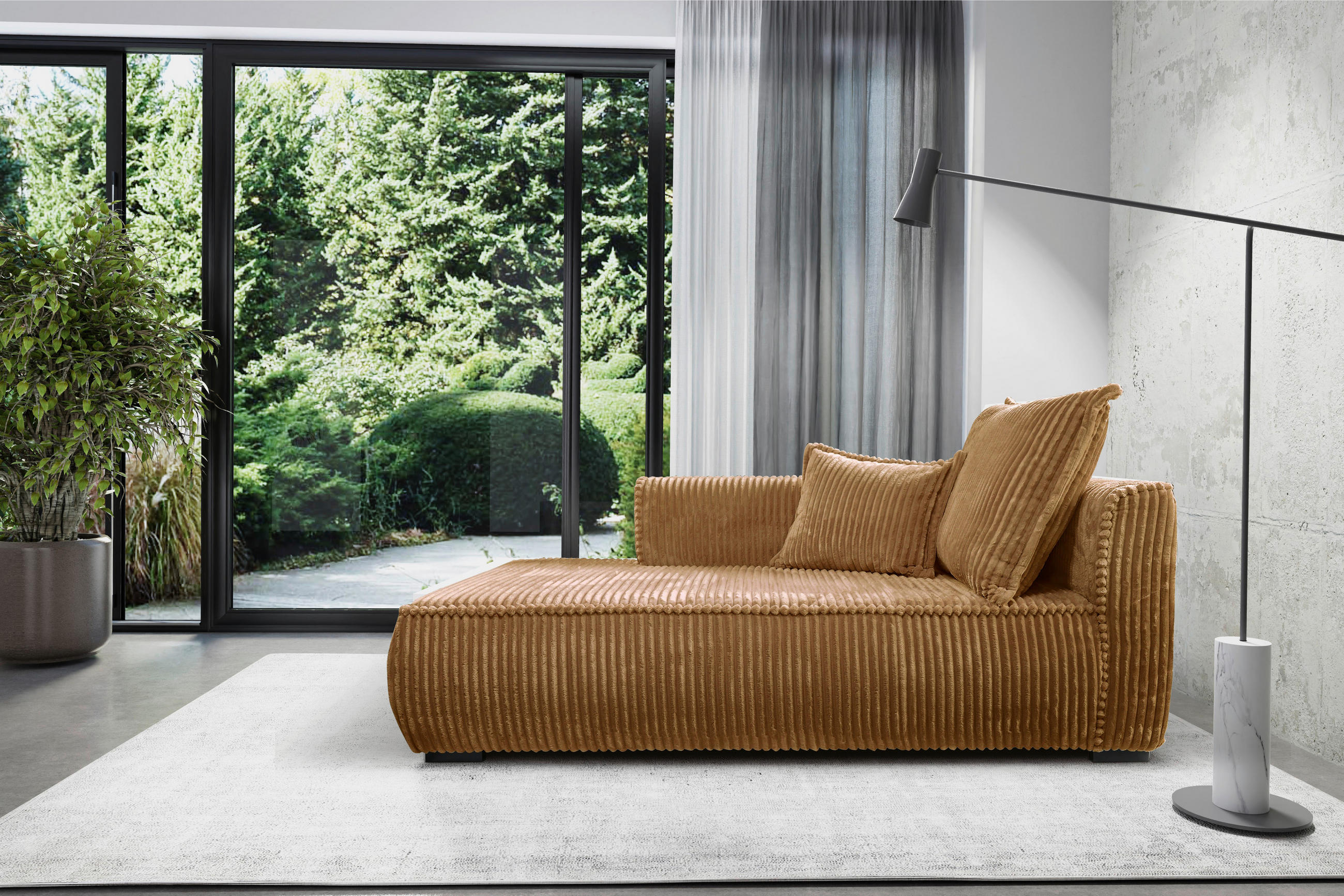 RÉCAMIERE in Cord Rostfarben  - Rostfarben/Schwarz, Design, Holz/Textil (207/75/121cm) - MID.YOU