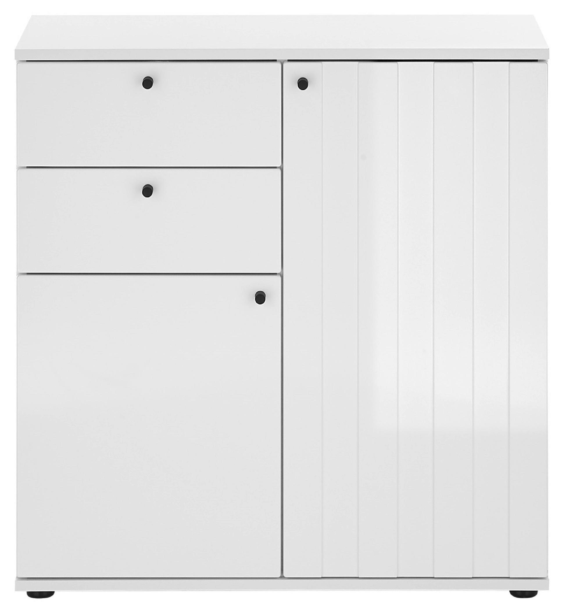KOMODA, vysoce lesklá bílá, 80/83/38 cm - černá/vysoce lesklá bílá, Basics, kompozitní dřevo/plast (80/83/38cm)