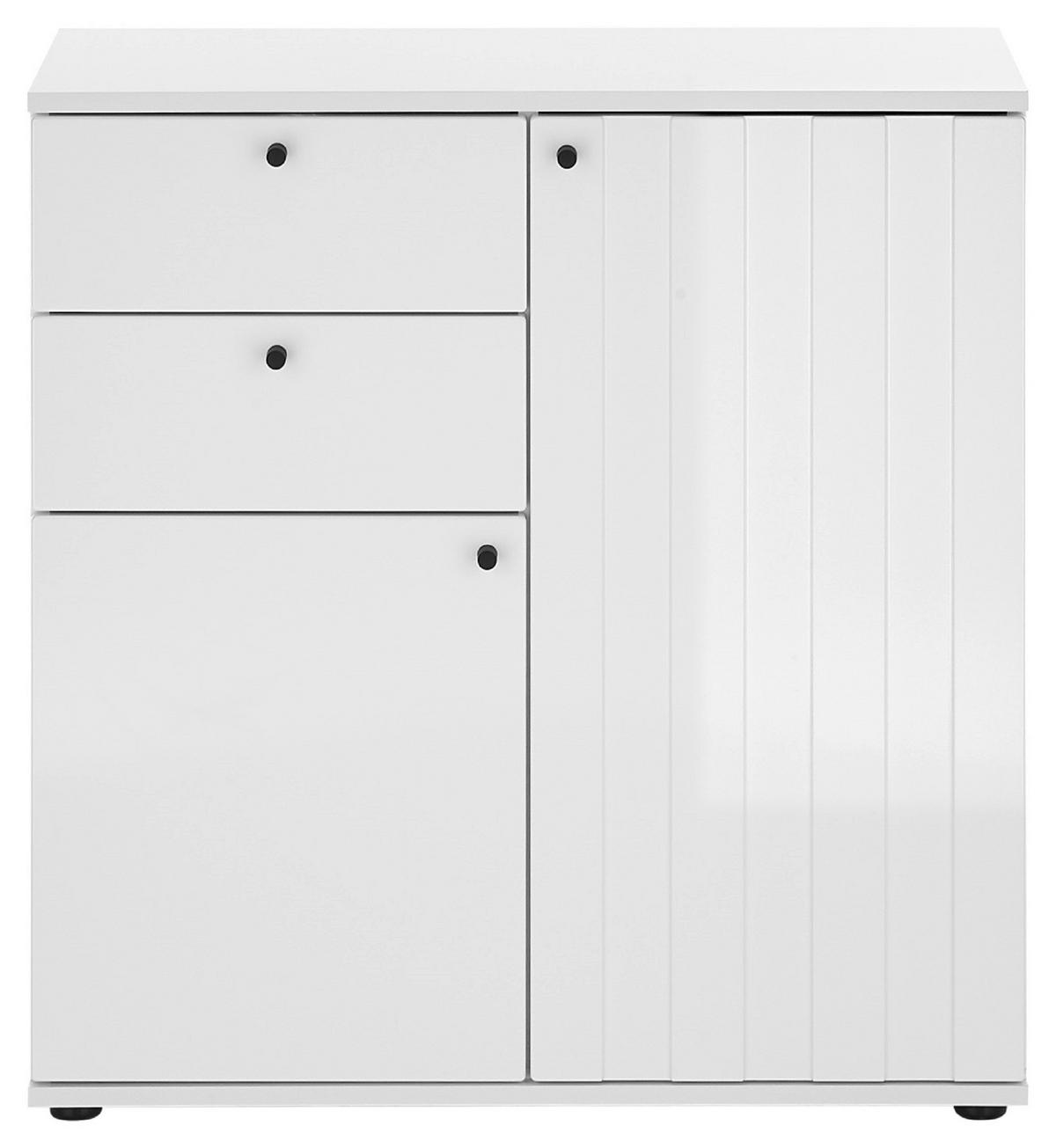KOMMODE  in 80/83/38 cm  - Weiß Hochglanz/Schwarz, Basics, Holzwerkstoff/Kunststoff (80/83/38cm)