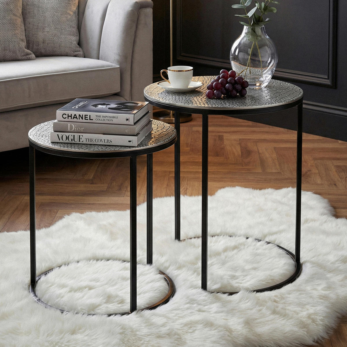 SATSBORD i metall 40/40/48 cm  - silver/svart, Design, metall (40/40/48cm) - Livetastic
