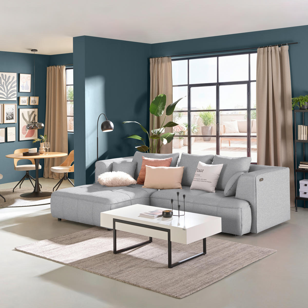 ECKSOFA  in Webstoff Grauweiß  188/288 cm  - Grauweiß/Schwarz, Design, Kunststoff/Textil (188/288cm) - Welnova