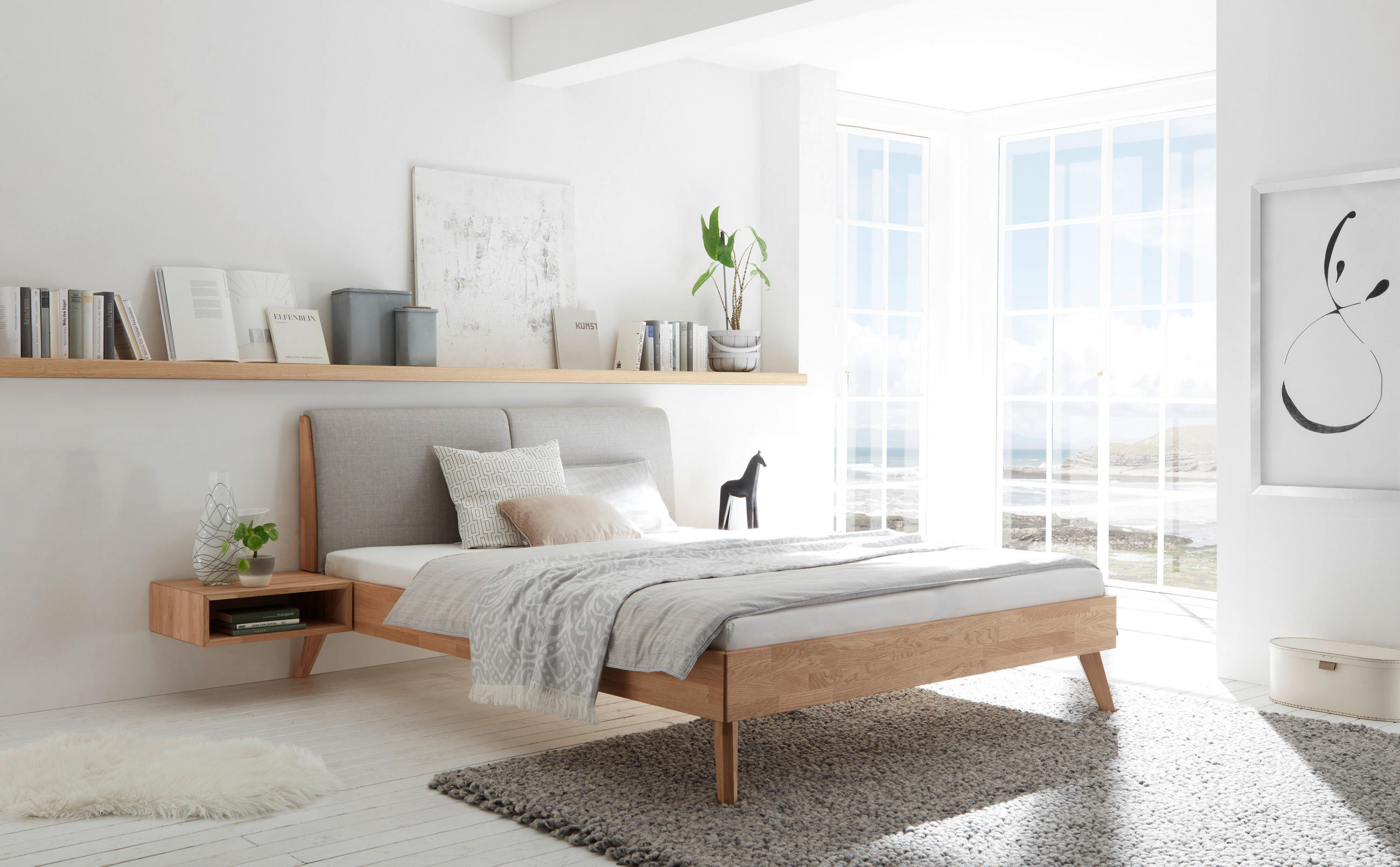 BETT 140/200 cm  in Hellgrau, Eiche Bianco  - Eiche Bianco/Hellgrau, Natur, Holz (140/200cm) - Hasena