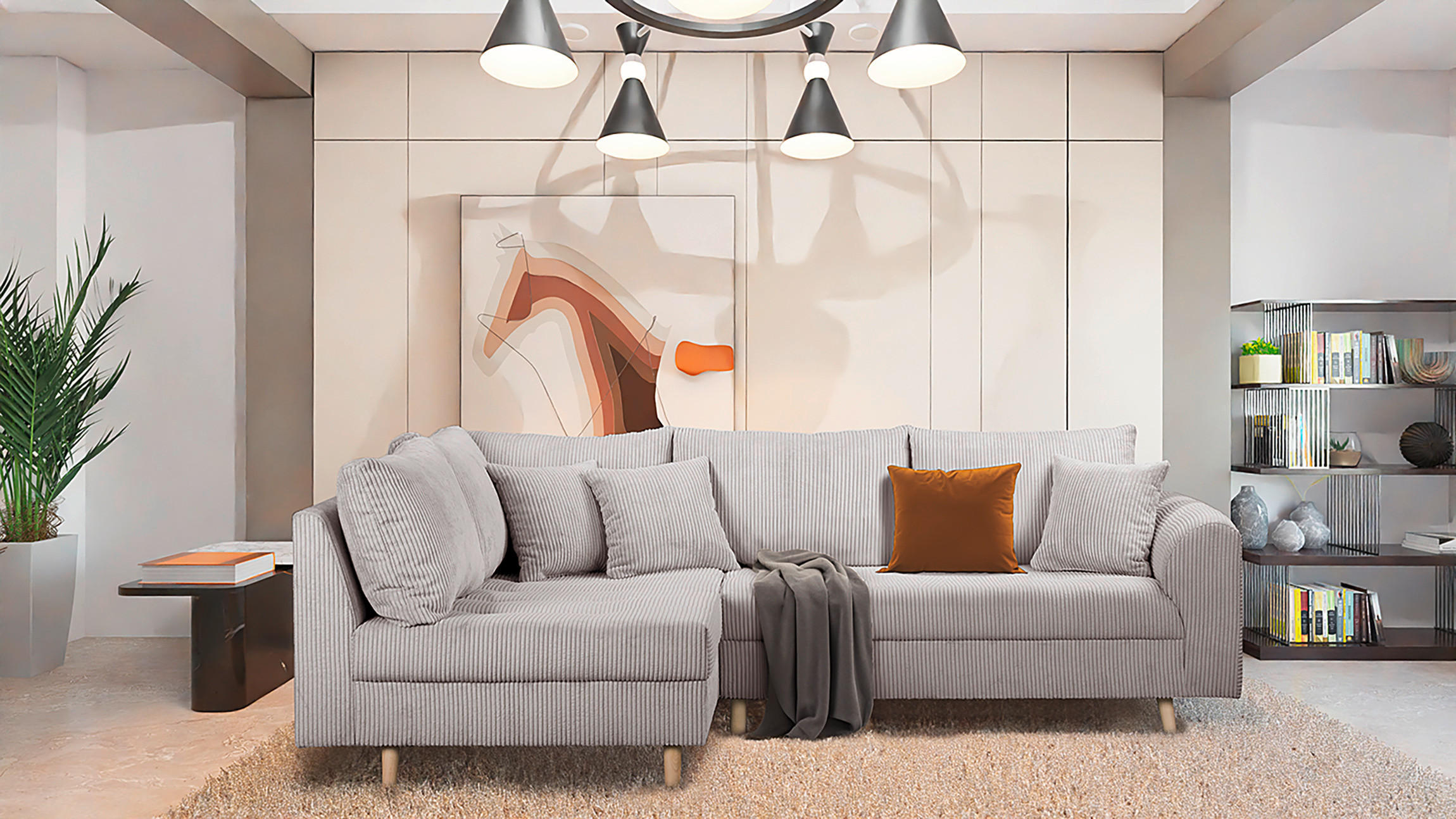 ECKSOFA Ariella Grau Cord  - Naturfarben/Grau, Design, Holz/Textil (161/231cm) - Livetastic