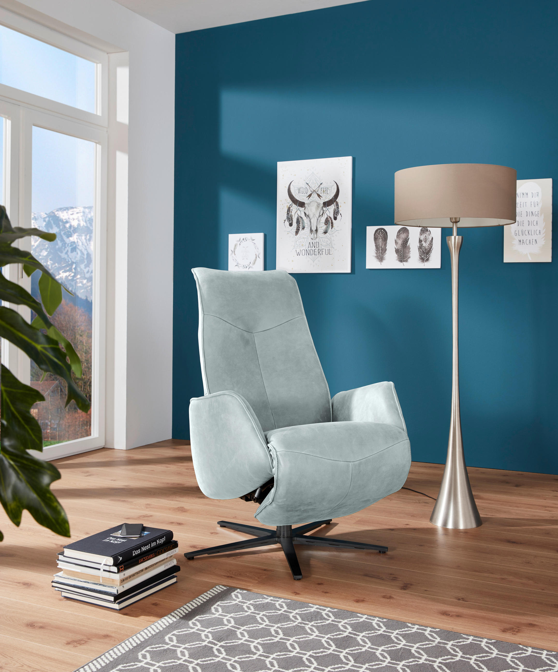 RELAXSESSEL in Leder Hellblau  - Anthrazit/Hellblau, Design, Leder/Metall (71/114/84cm) - Johann Jakob