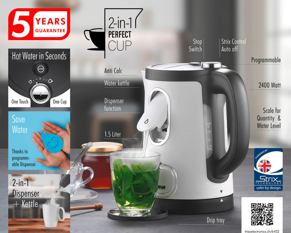 WASSERKOCHER 1.5 l  - Weiß, Design, Kunststoff (1,5l) - Trisa Electronics