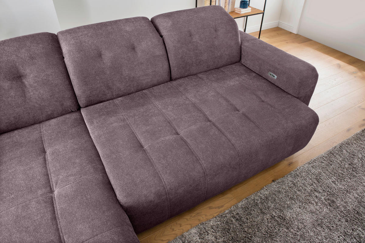 ECKSOFA VICARI Bordeaux Mikrofaser Kopfteilverstellung, Sitzvorzug  - Bordeaux/Schwarz, MODERN, Textil/Metall (185/292cm) - Livetastic