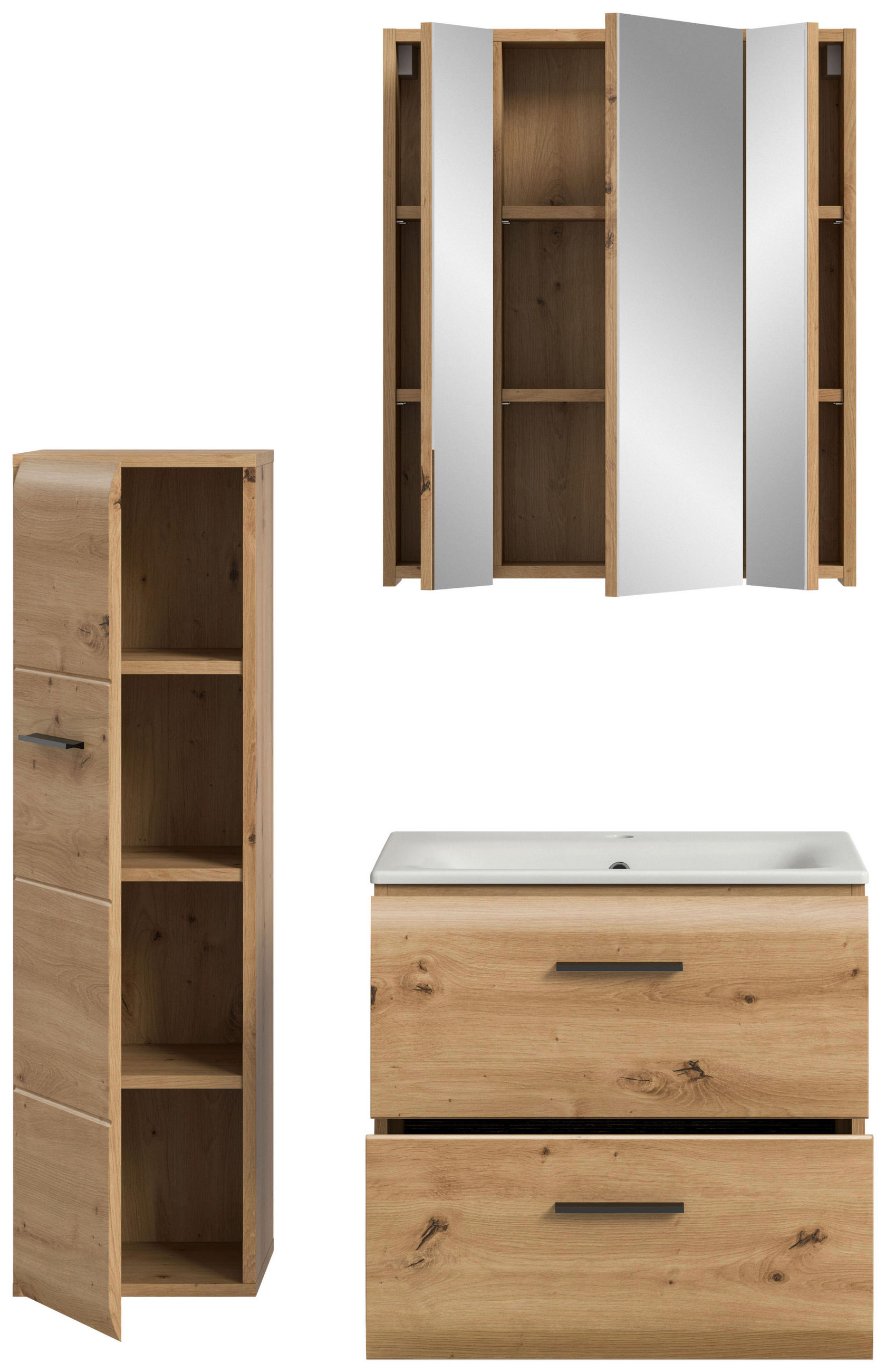 Thumbnail - Mid.you Badezimmer, Eiche Artisan, Kunststoff, 3-teilig, Holzoptik, 9 Fächer, 2 Schublade(n),2 Schublade(n) Schubladen, ...