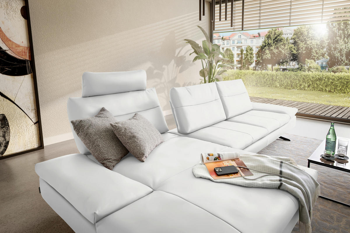 ECKSOFA in Echtleder Weiss  - Weiss/Schwarz, Modern, Leder/Metall (158/342cm) - Chilliano