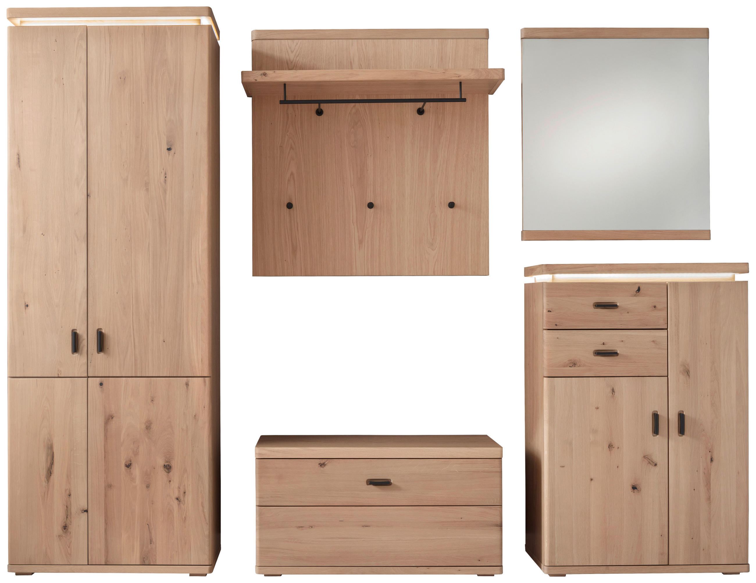 GARDEROBE 5-teilig  in 260/204/38 cm  - Eichefarben, Natur, Holz/Holzwerkstoff (260/204/38cm) - Linea Natura
