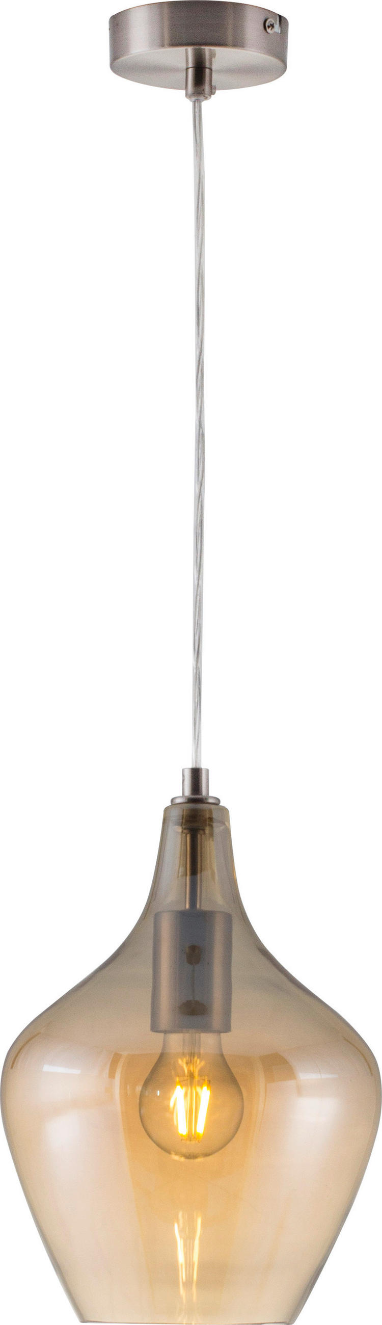 HÄNGELEUCHTE 22/150 cm    - Nickelfarben, Design, Glas/Metall (22/150cm) - Globo