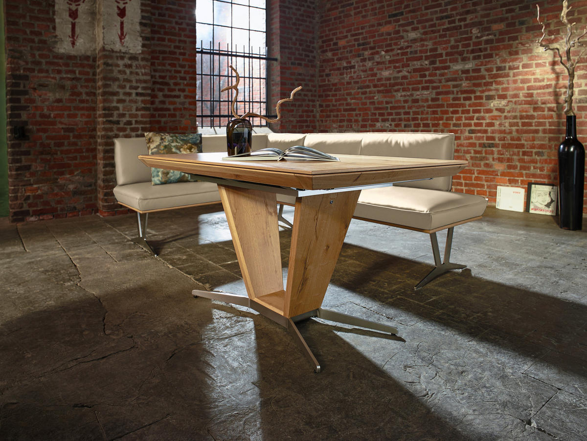ECKBANK in Holz, Metall, Leder Beige  - Edelstahlfarben/Beige, Design, Leder/Holz (162/257cm) - Ambiente