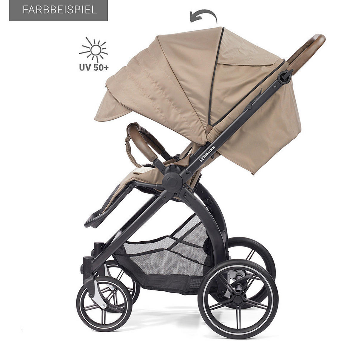 KOMBIKINDERWAGEN  FX4 Swing Set mit Handbremse  Camel-Tabak-Blume ecru  - Creme/Schwarz, Basics, Textil (100/55/130cm) - Gesslein