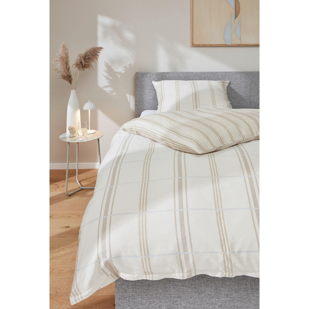 Thumbnail - Musterring Wendebettwäsche MR-Square, Creme, Beige, Textil, Karo, 135x200 cm, Oeko-Tex® Standard 100, BCI (Better Cotton...