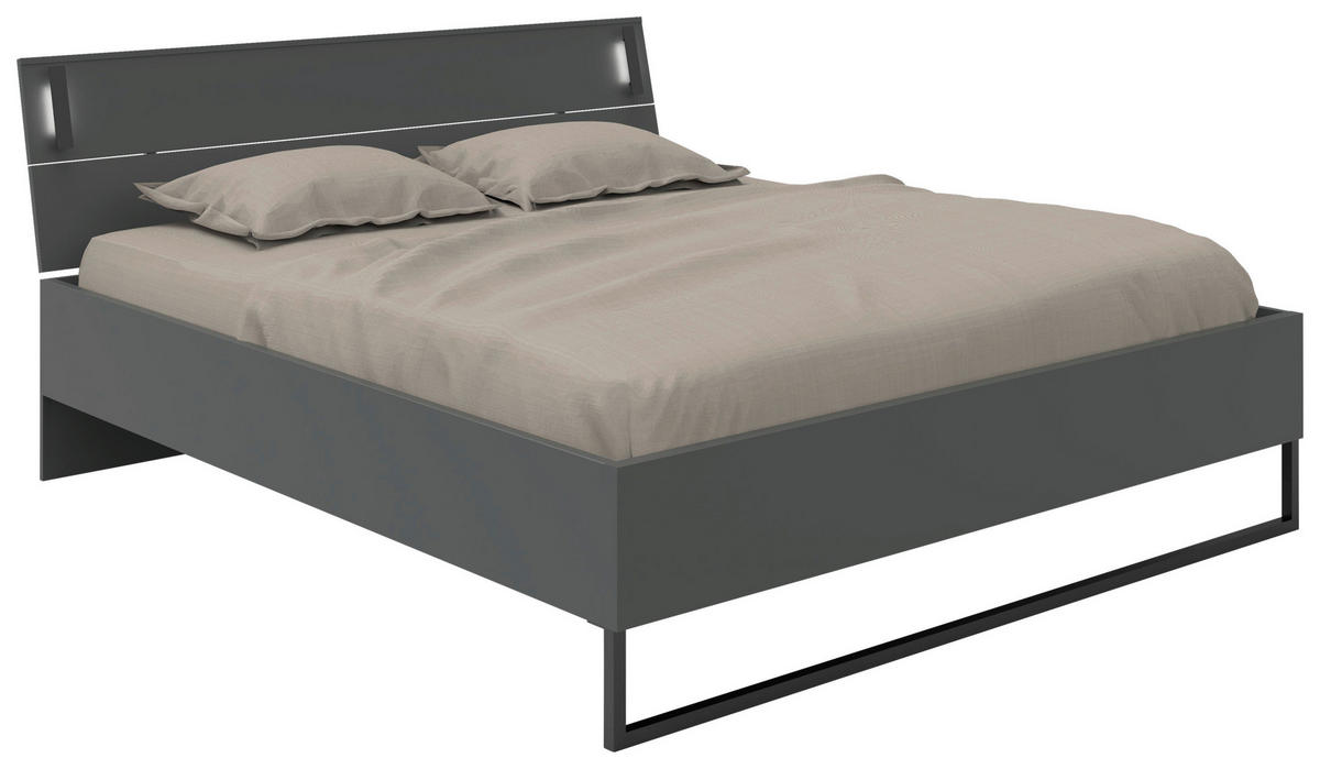BETT 180/200 cm  in Graphitfarben  - Schwarz/Graphitfarben, Design, Holzwerkstoff/Metall (180/200cm) - Carryhome
