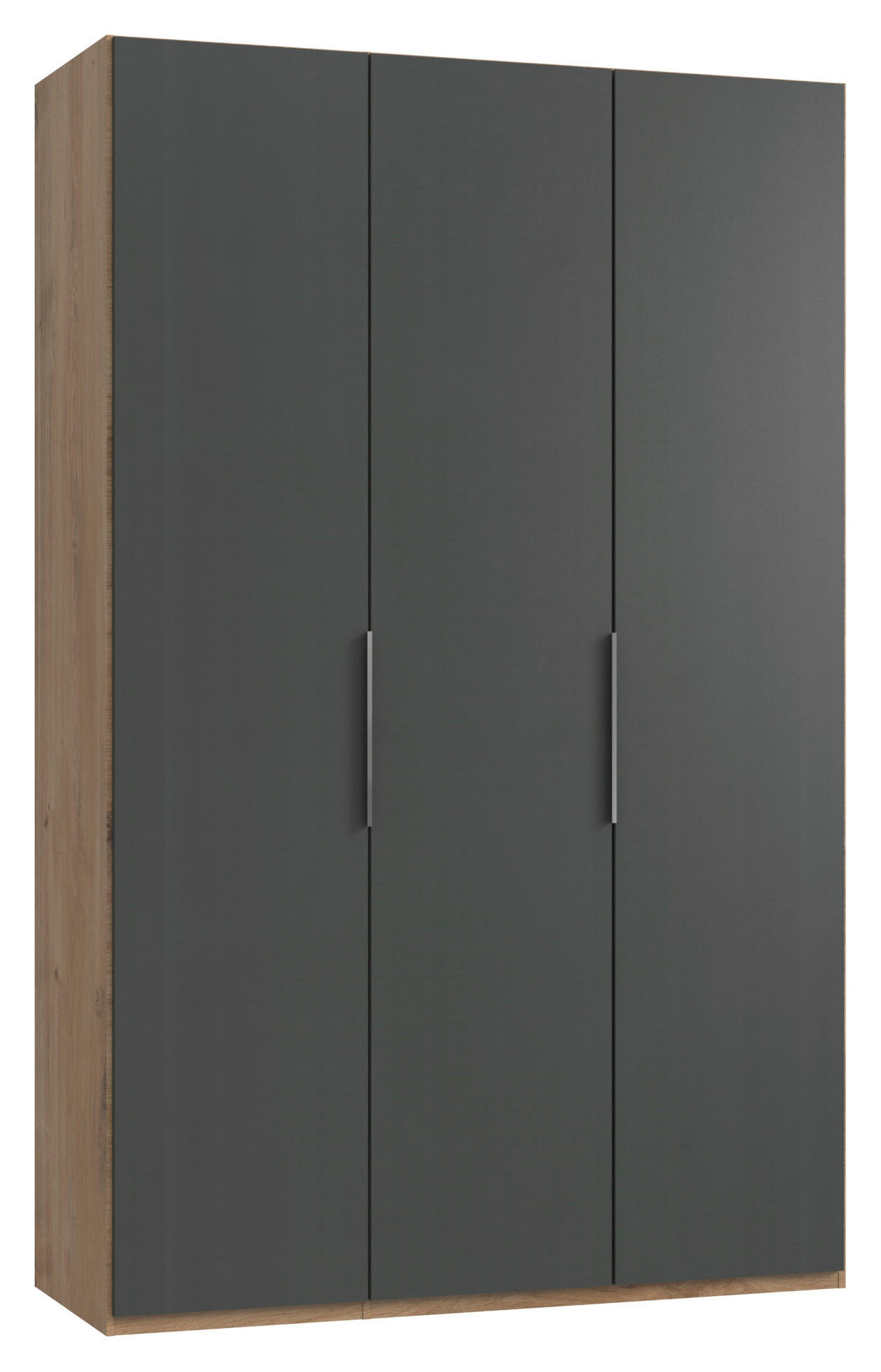 Drehtürenschrank B: 150 cm Level, Graphitfarben/Eiche Dekor