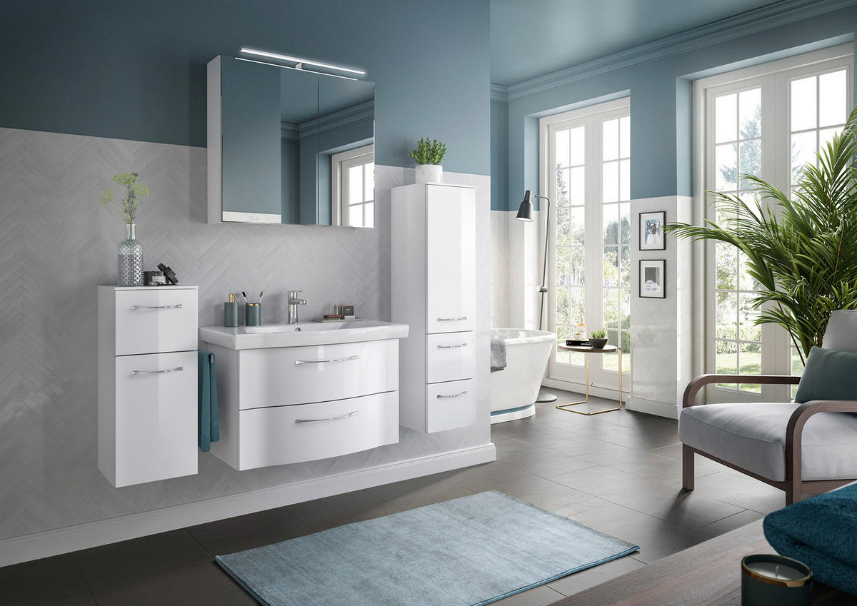 BADEZIMMER 5-teilig  in 142 cm  - Chromfarben/Weiß Hochglanz, KONVENTIONELL, Glas/Keramik (142cm) - Pelipal