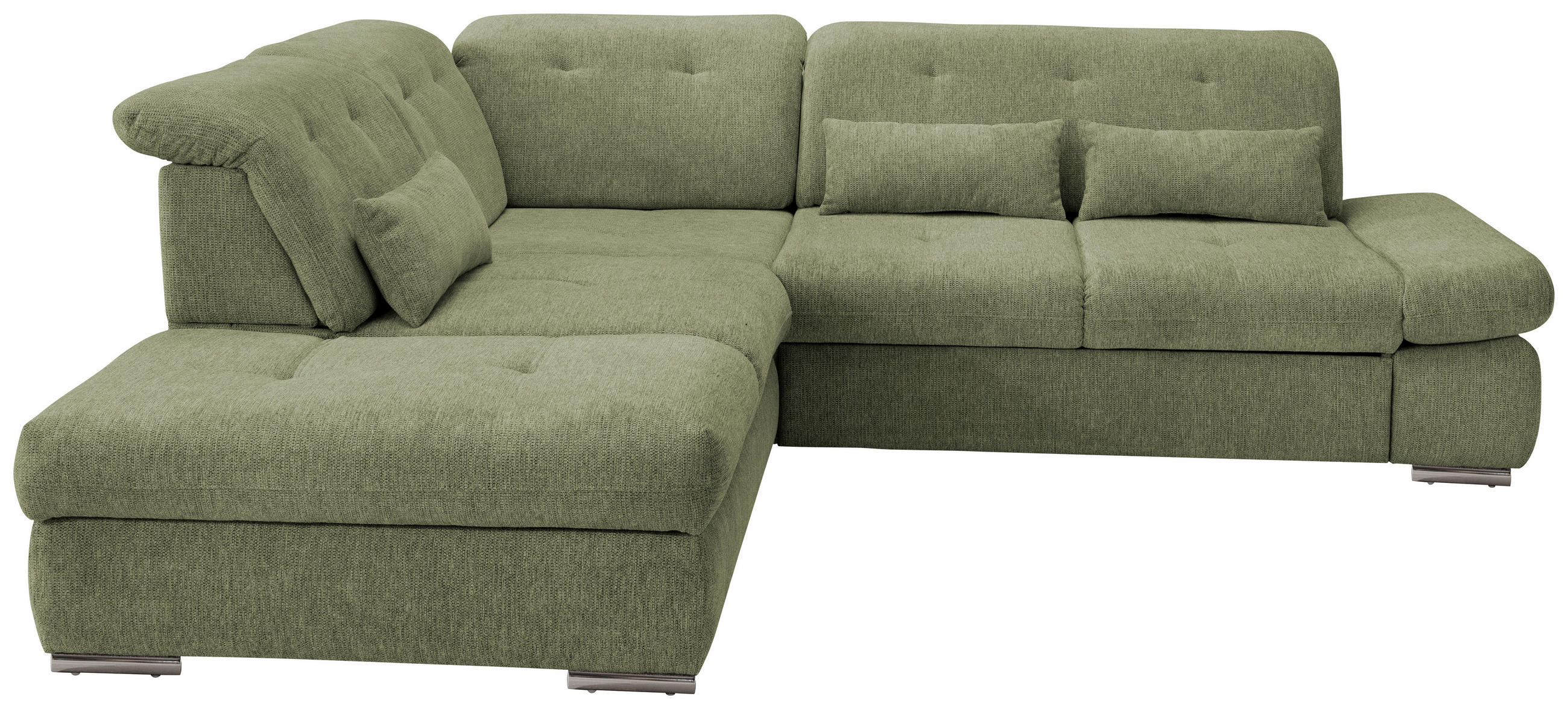 ECKSOFA Grün Chenille  - Chromfarben/Grün, Design, Textil/Metall (254/280cm) - Livetastic