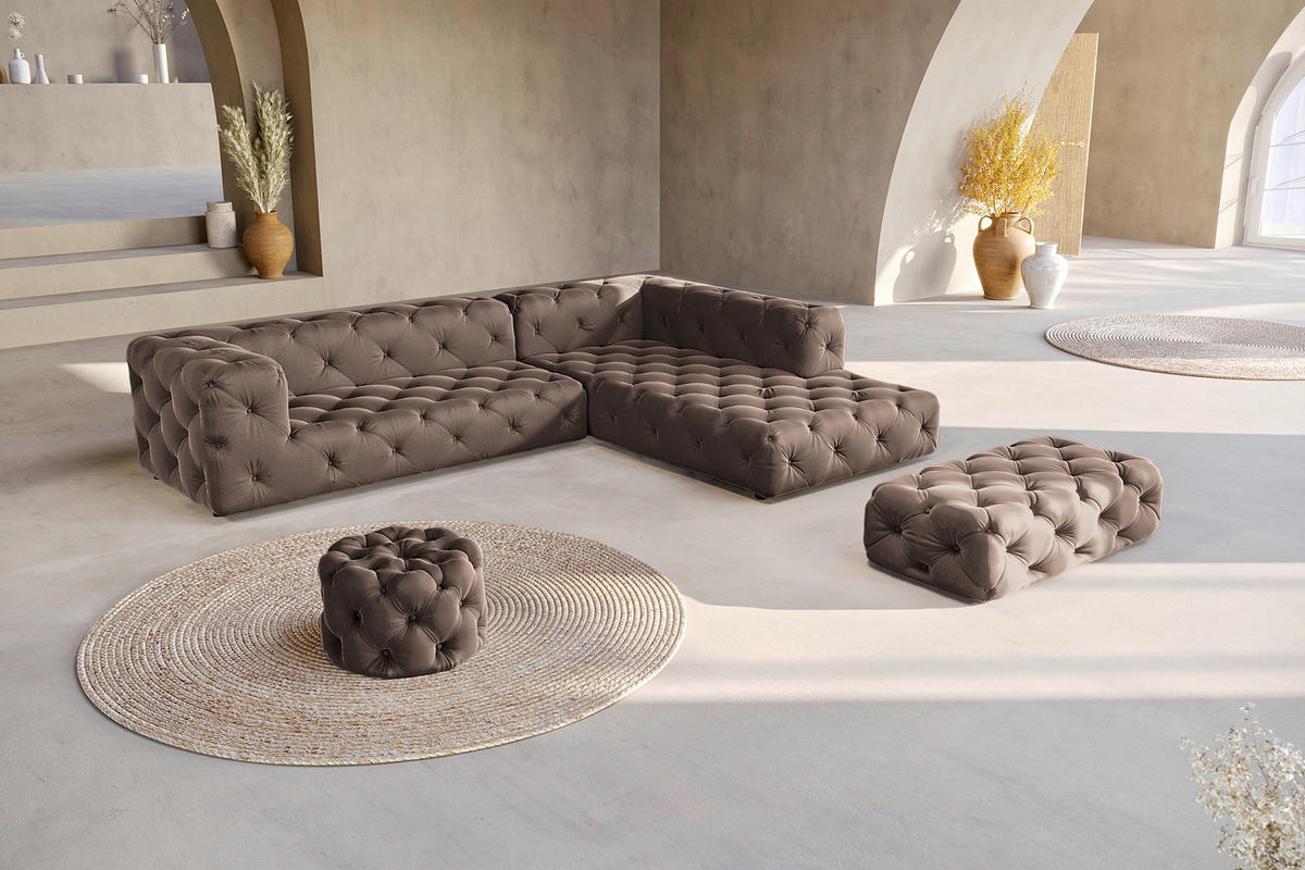 ECKSOFA Fresco Braun Samt  - Schwarz/Braun, Design, Kunststoff/Textil (325/228cm) - P & B