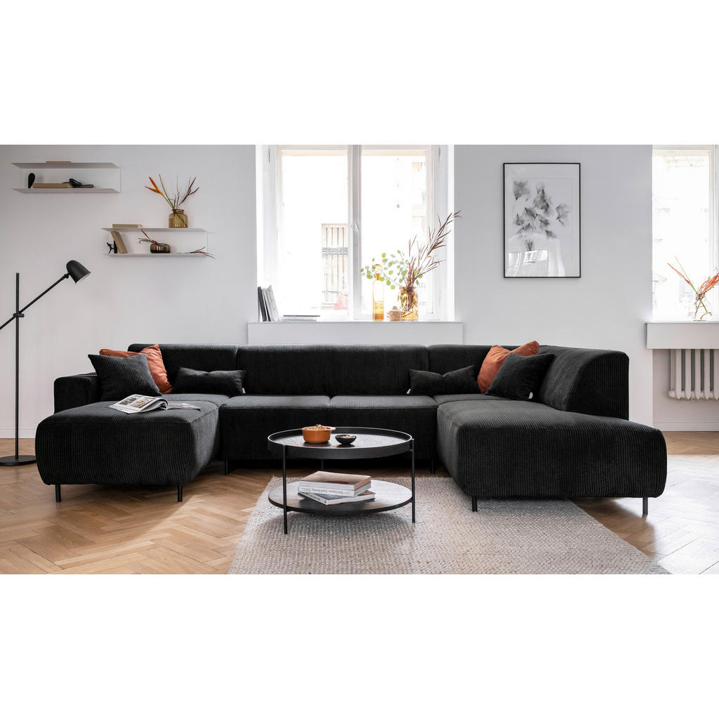 Thumbnail - Mid.you Wohnlandschaft, Dunkelgrau, Textil, Uni, 8-Sitzer, Füllung: Schaumstoffflocken,Schaumstoffflocken, Ottomane rech...