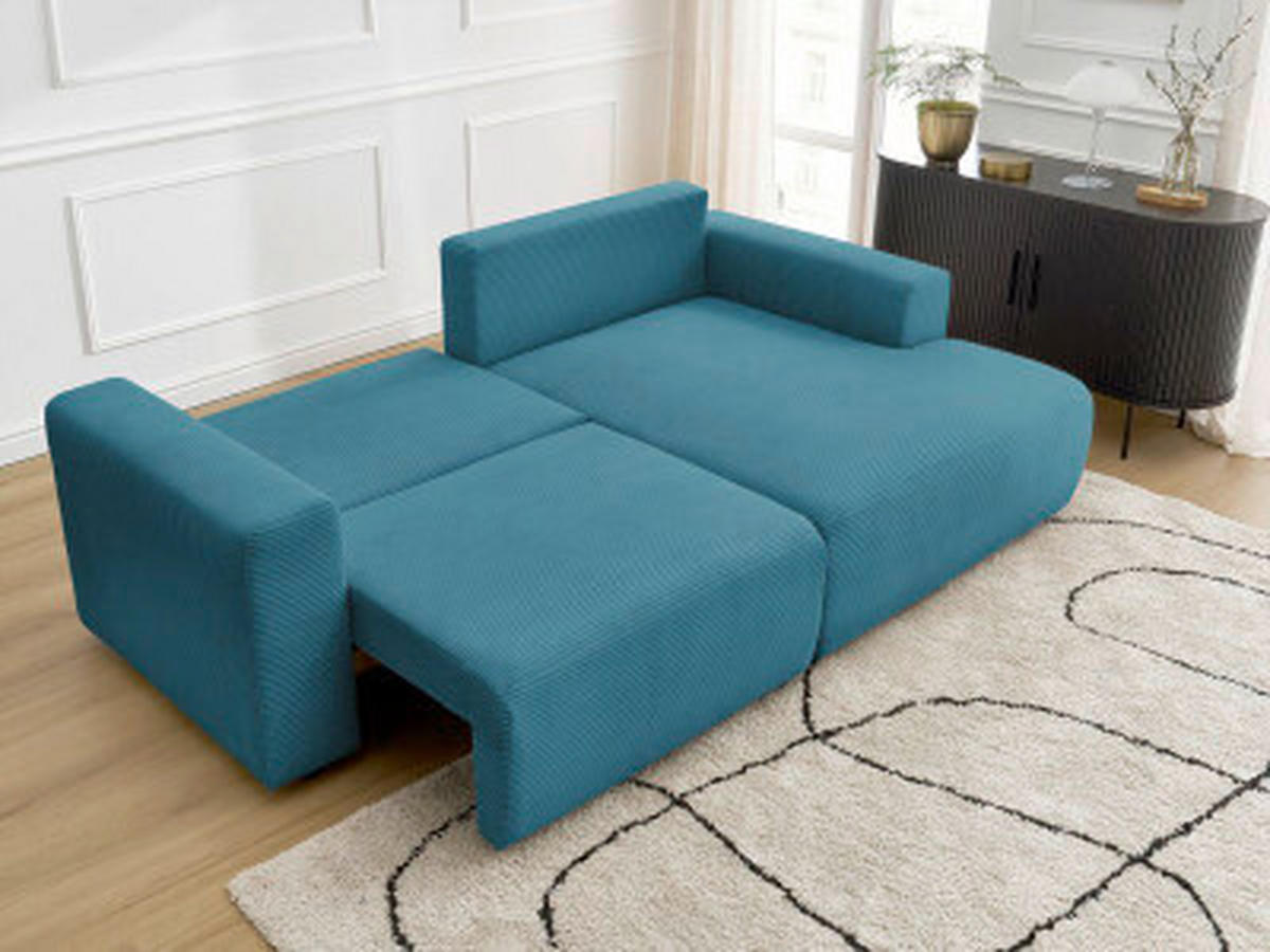 ECKSOFA Ottomane rechts  ATILLA Hellblau Cord  - Schwarz/Hellblau, MODERN, Kunststoff/Textil (244/149cm)