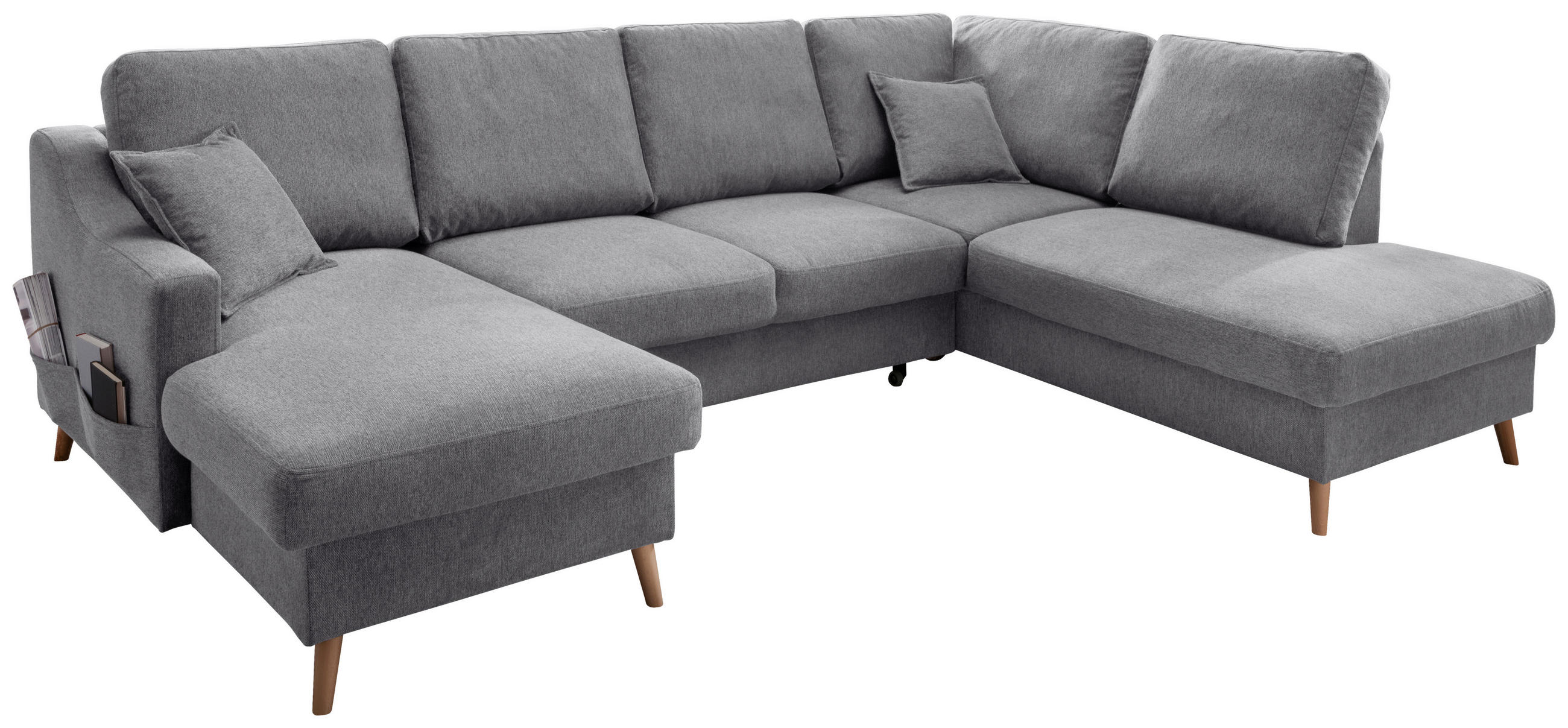 WOHNLANDSCHAFT Dunkelgrau Chenille  - Dunkelgrau/Naturfarben, KONVENTIONELL, Holz/Textil (150/301/200cm) - Livetastic