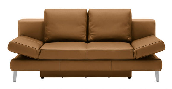 SCHLAFSOFA Braun Echtleder  - Chromfarben/Braun, Design, Leder/Metall (200/85/90cm) - Novel