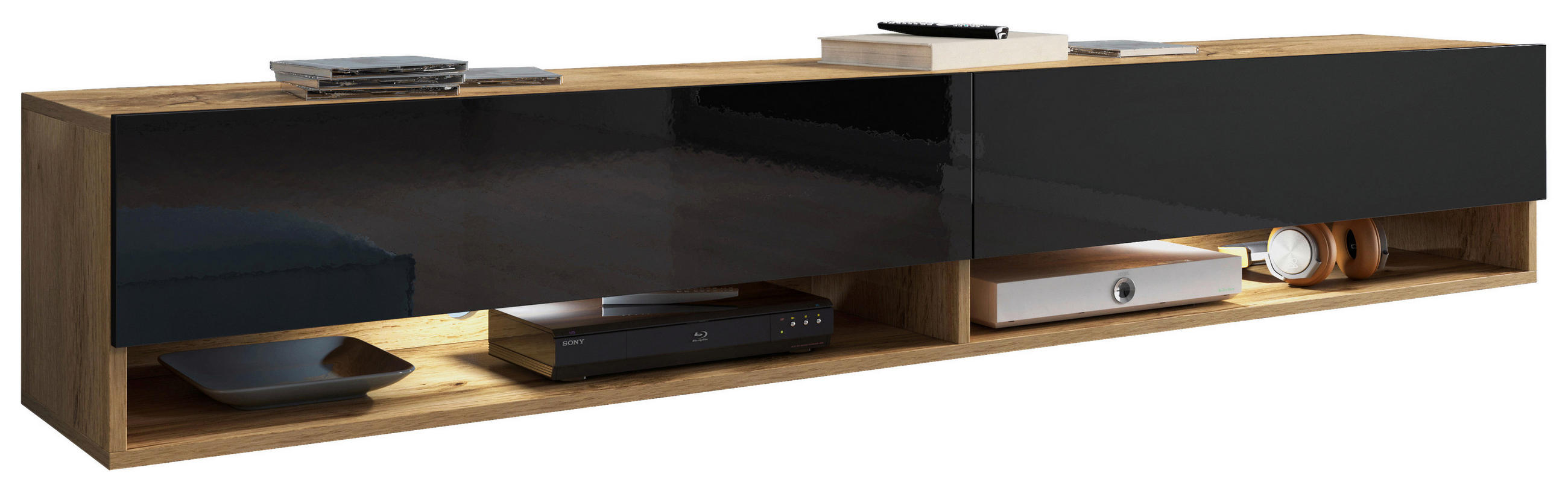 Tv-lowboard Eiche Wotan B: 180 Cm Schwarz/eichefarben