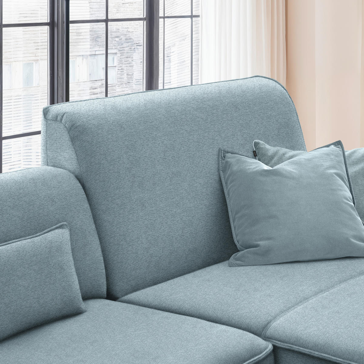 ECKSOFA in Flachgewebe Hellblau  - Schwarz/Hellblau, Design, Textil/Metall (285/190cm) - Johann Jakob