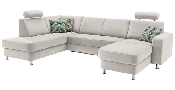 WOHNLANDSCHAFT  in Chenille Creme, Weiß  - Chromfarben/Creme, Design, Kunststoff/Textil (198/301/165cm) - Xora