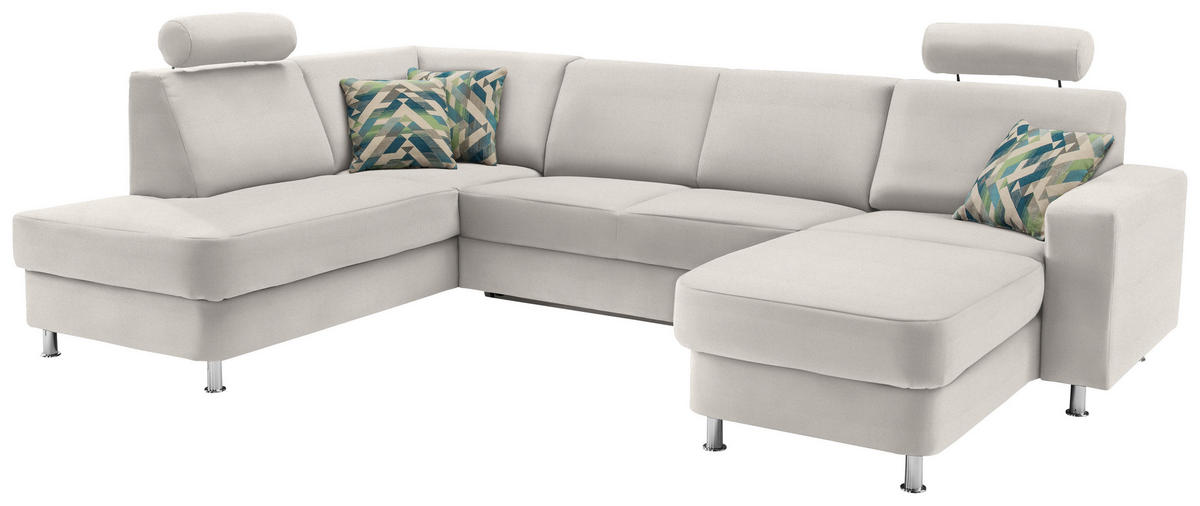WOHNLANDSCHAFT in Chenille Creme, Weiss  - Chromfarben/Weiss, Design, Kunststoff/Textil (198/301/165cm) - Xora