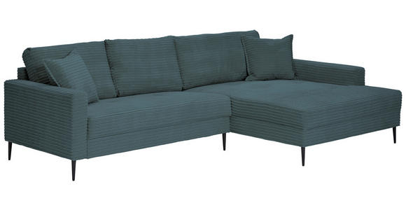 ECKSOFA Blau Cord - Blau/Schwarz, KONVENTIONELL, Textil/Metall (276/173cm) - Carryhome