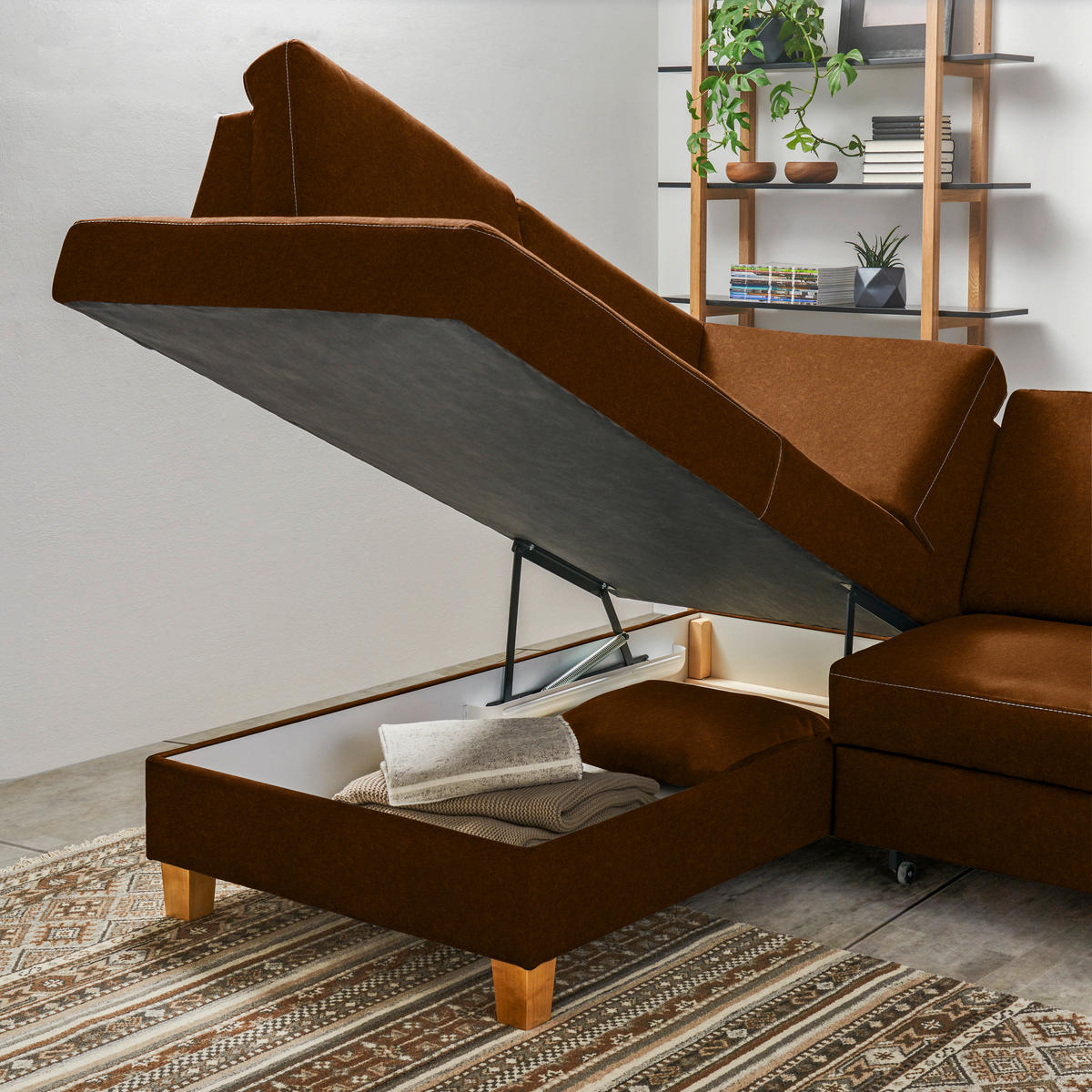 ECKSOFA in Flachgewebe Bernsteinfarben  - Eichefarben/Bernsteinfarben, Design, Holz/Textil (185/253cm) - Cantus