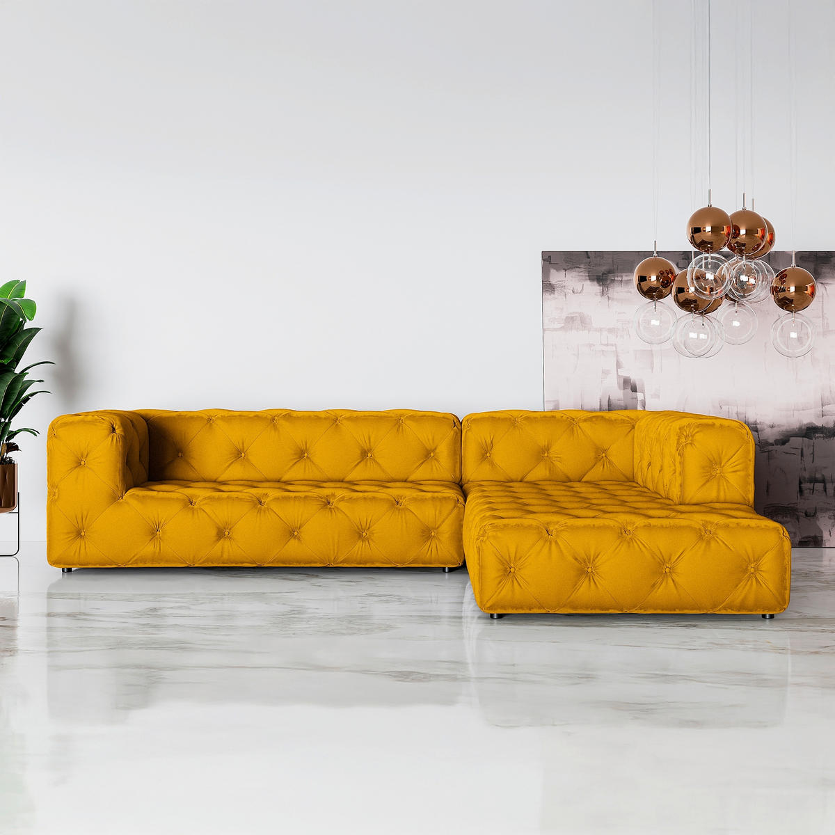 ECKSOFA Fresco in Samt Senfgelb  325/228 cm  - Senfgelb/Schwarz, Design, Kunststoff/Textil (325/228cm) - P & B